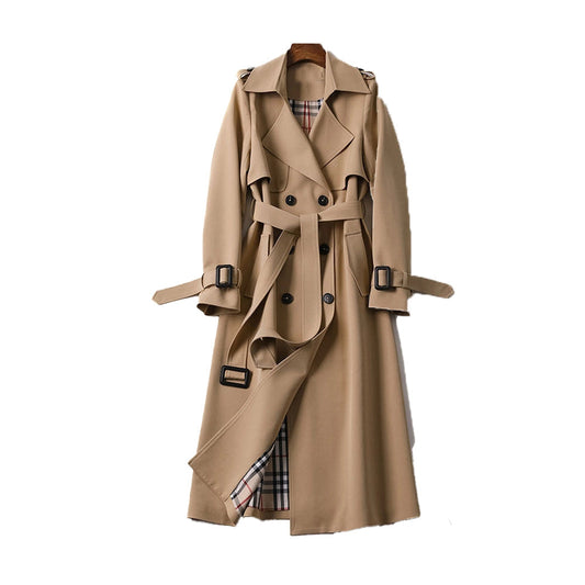 Double-Breasted Trench Coat with Notched Lapels, Rain Flap, and Storm Shield