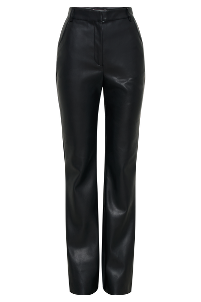 High-Waisted Faux Leather Trousers with Flared Leg