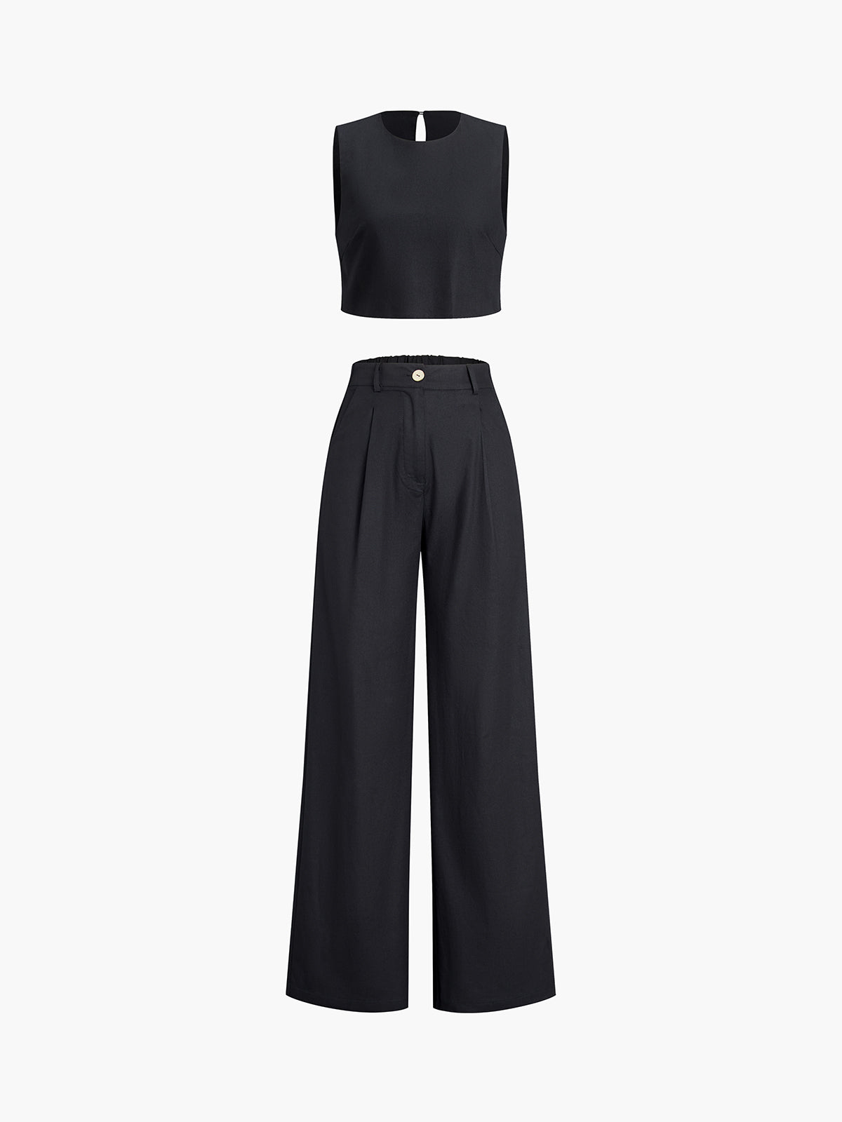 Cropped Sleeveless Top and High-Waist Wide-Leg Trousers Set