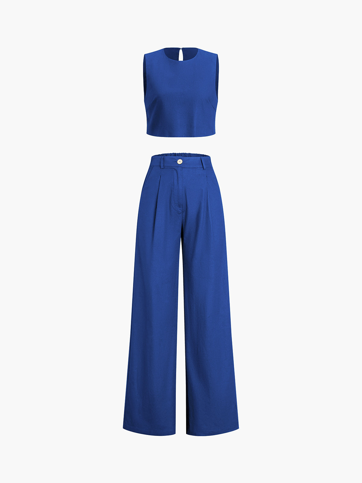 Cropped Sleeveless Top and High-Waist Wide-Leg Trousers Set