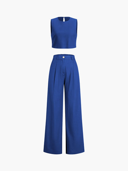 Cropped Sleeveless Top and High-Waist Wide-Leg Trousers Set