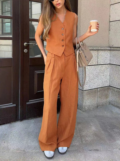 Sleeveless Vest Top with Wide Leg Pants Set