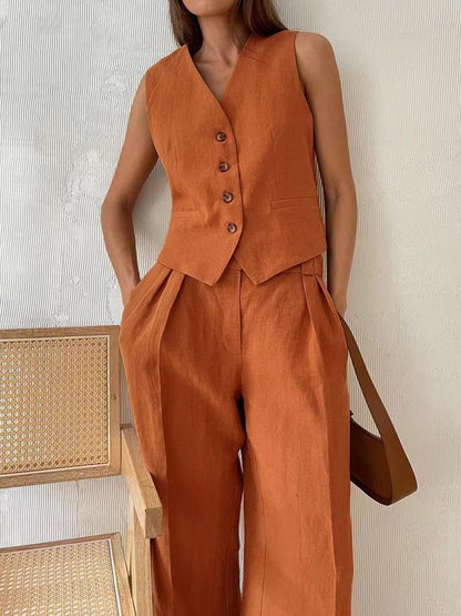 Sleeveless Vest Top with Wide Leg Pants Set