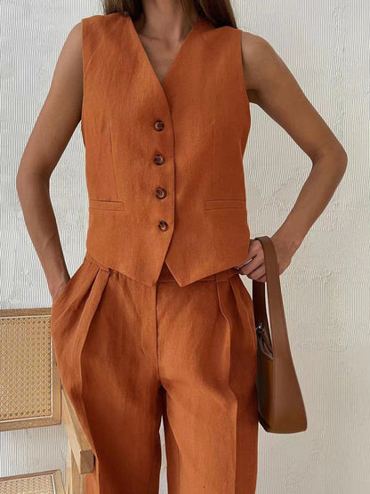 Sleeveless Vest Top with Wide Leg Pants Set