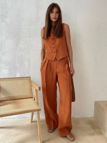 Sleeveless Vest Top with Wide Leg Pants Set