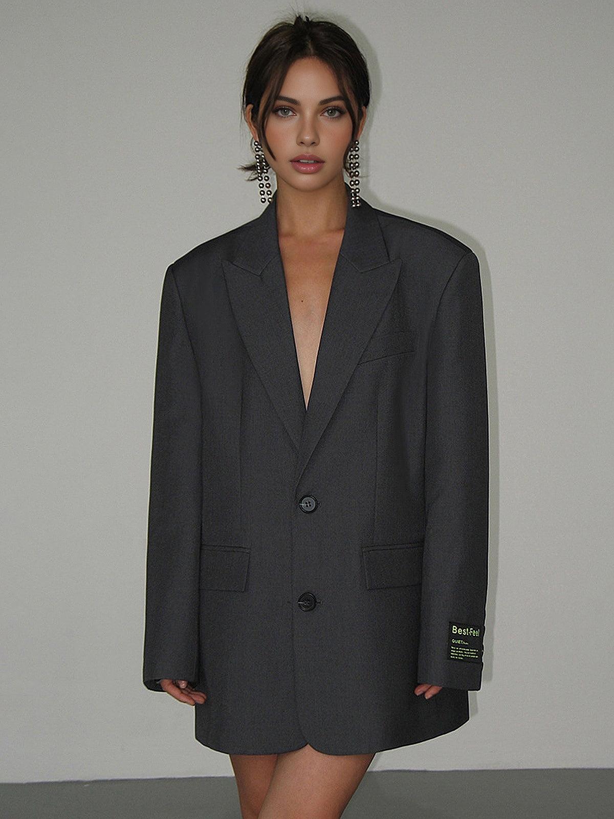 Oversized Blazer with Notched Lapels and Two-Button Closure