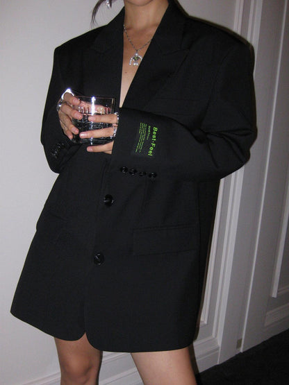 Oversized Blazer with Notched Lapels and Two-Button Closure