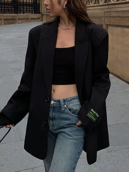 Oversized Blazer with Notched Lapels and Two-Button Closure