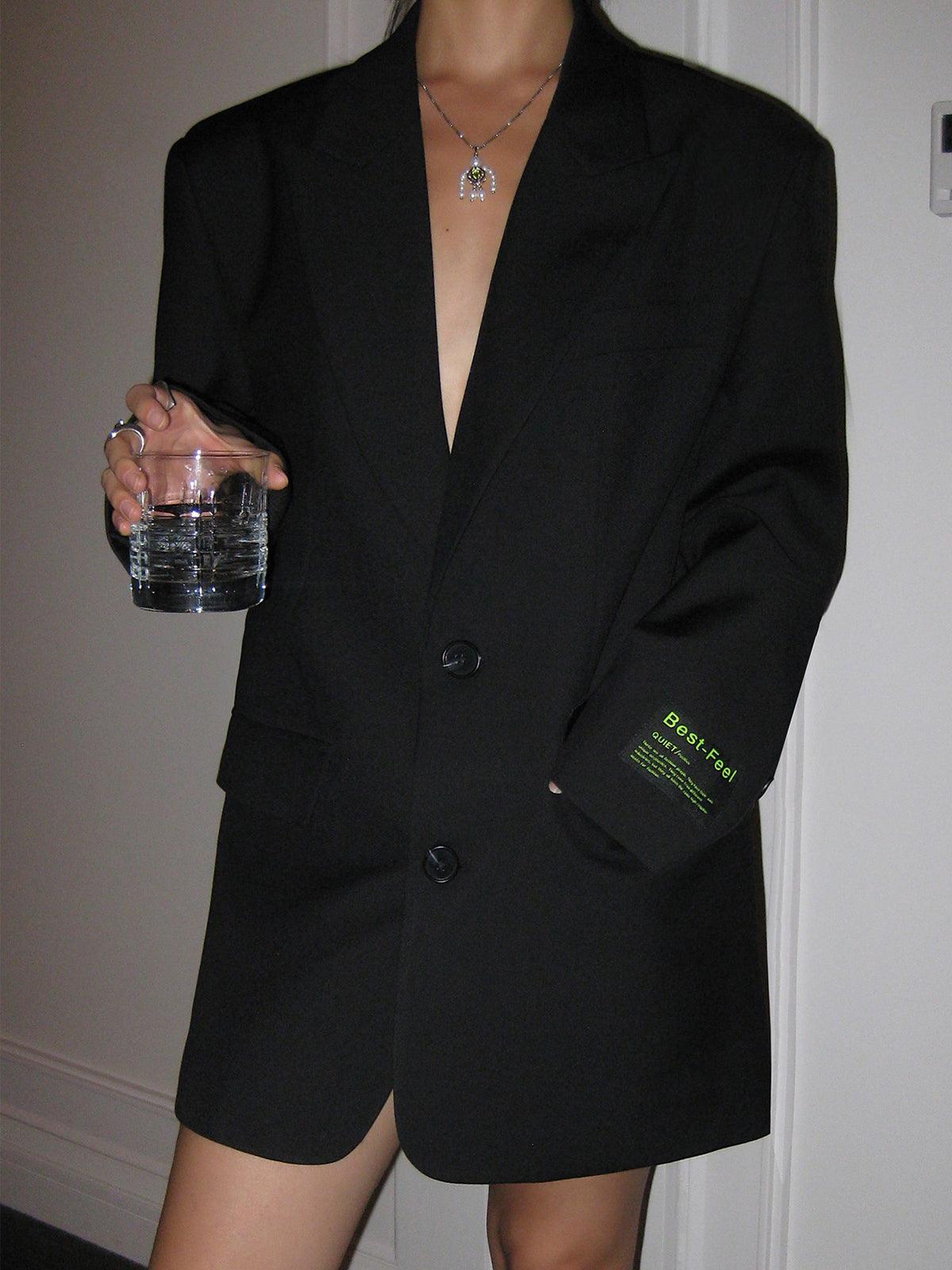 Oversized Blazer with Notched Lapels and Two-Button Closure