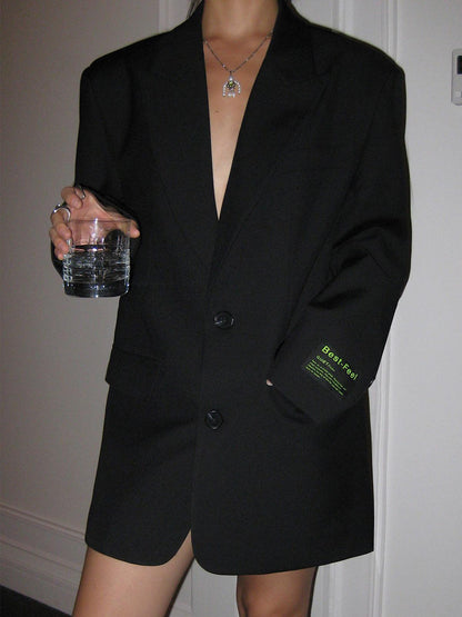 Oversized Blazer with Notched Lapels and Two-Button Closure