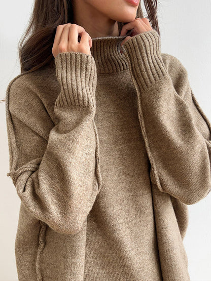 Turtleneck Long Sleeve Ribbed Hem Sweater and Knit Pants Set