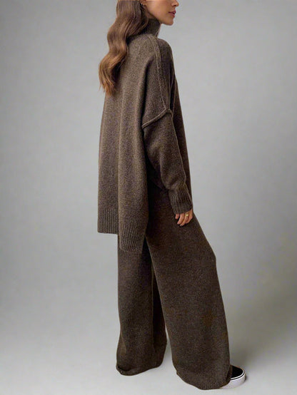 Turtleneck Long Sleeve Ribbed Hem Sweater and Knit Pants Set