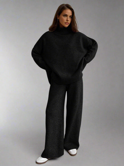 Turtleneck Long Sleeve Ribbed Hem Sweater and Knit Pants Set