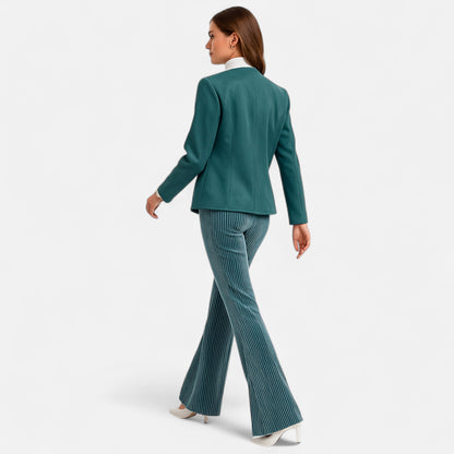 Round Neck Jacket with Zip Closure and Welt Pockets