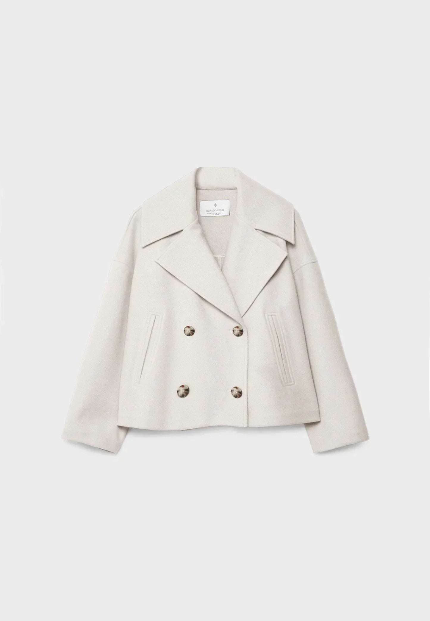 Cropped Double-Breasted Jacket with Notched Lapels and Broad Sleeves