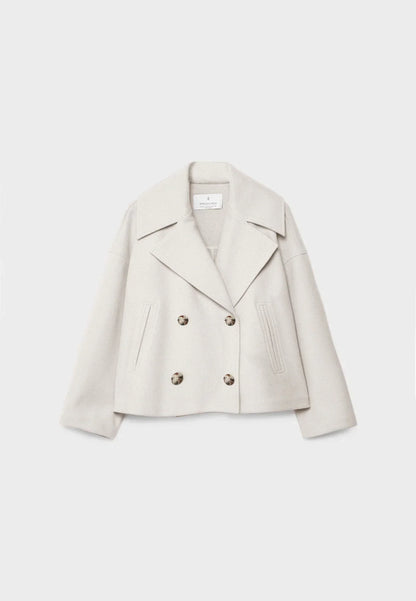Cropped Double-Breasted Jacket with Notched Lapels and Broad Sleeves