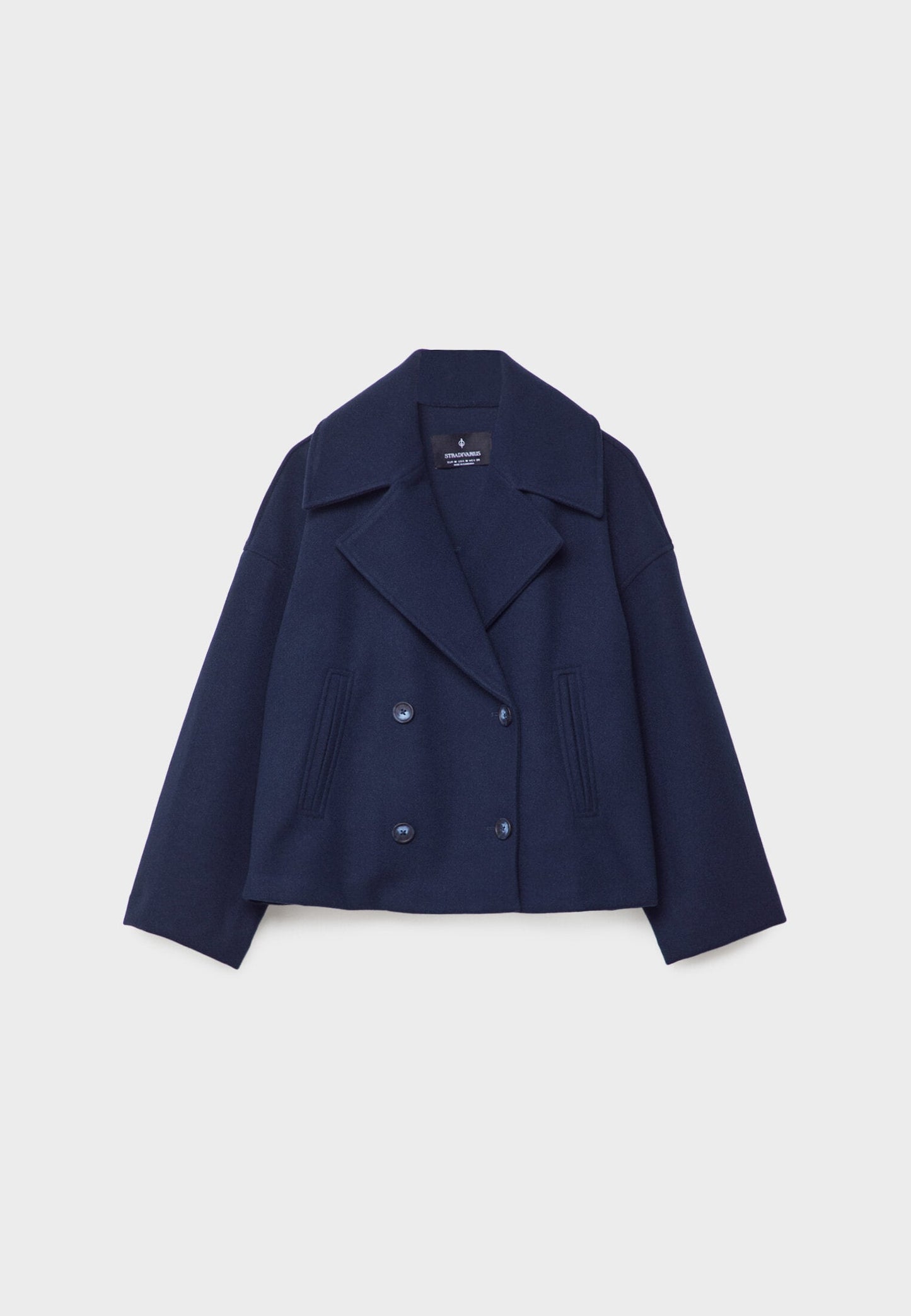 Cropped Double-Breasted Jacket with Notched Lapels and Broad Sleeves