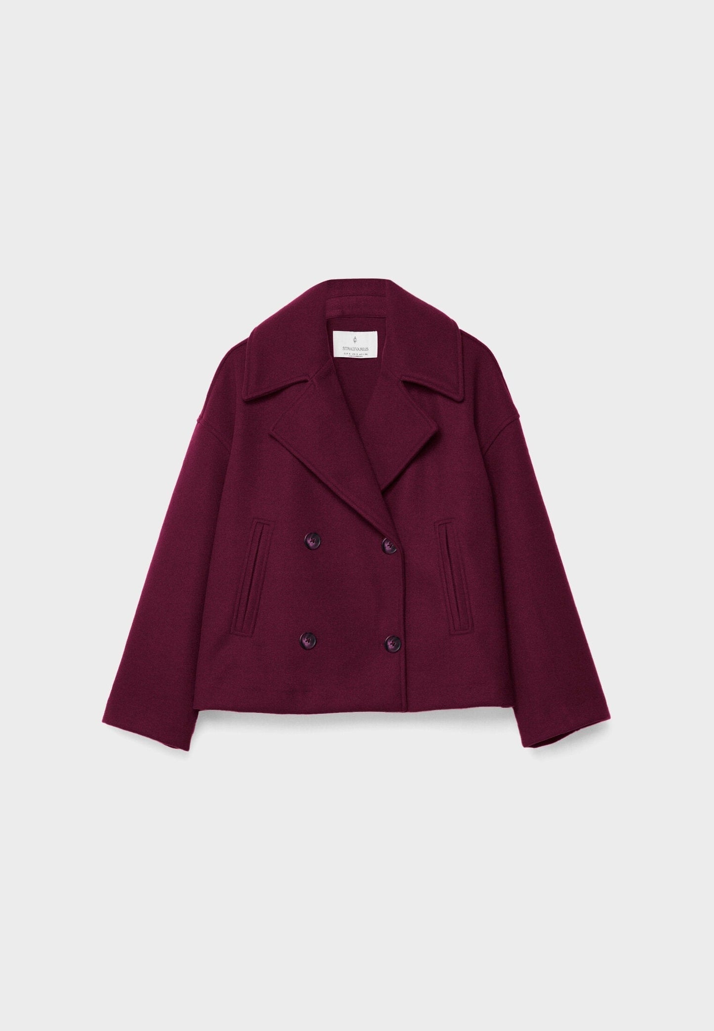 Cropped Double-Breasted Jacket with Notched Lapels and Broad Sleeves