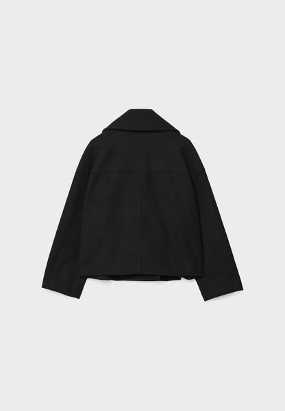 Cropped Double-Breasted Jacket with Notched Lapels and Broad Sleeves