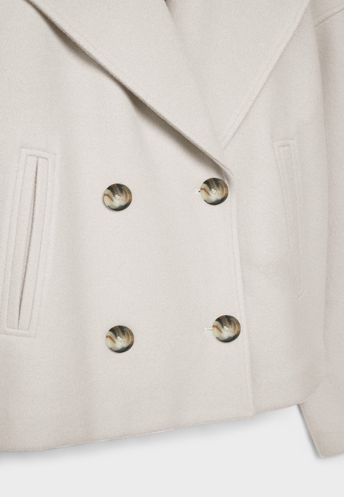 Cropped Double-Breasted Jacket with Notched Lapels and Broad Sleeves