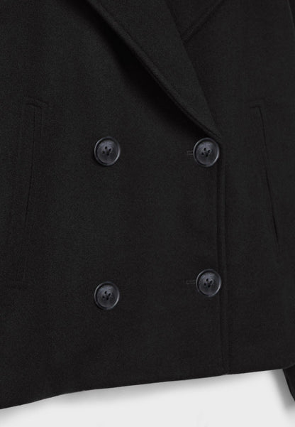 Cropped Double-Breasted Jacket with Notched Lapels and Broad Sleeves