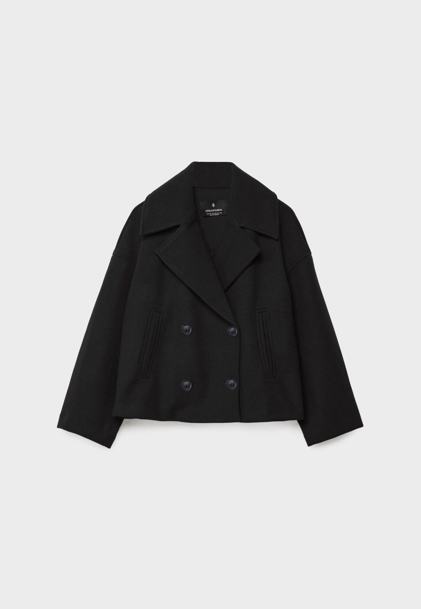 Cropped Double-Breasted Jacket with Notched Lapels and Broad Sleeves