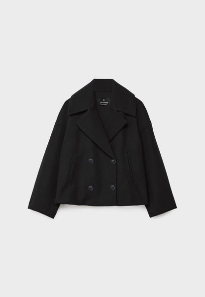 Cropped Double-Breasted Jacket with Notched Lapels and Broad Sleeves