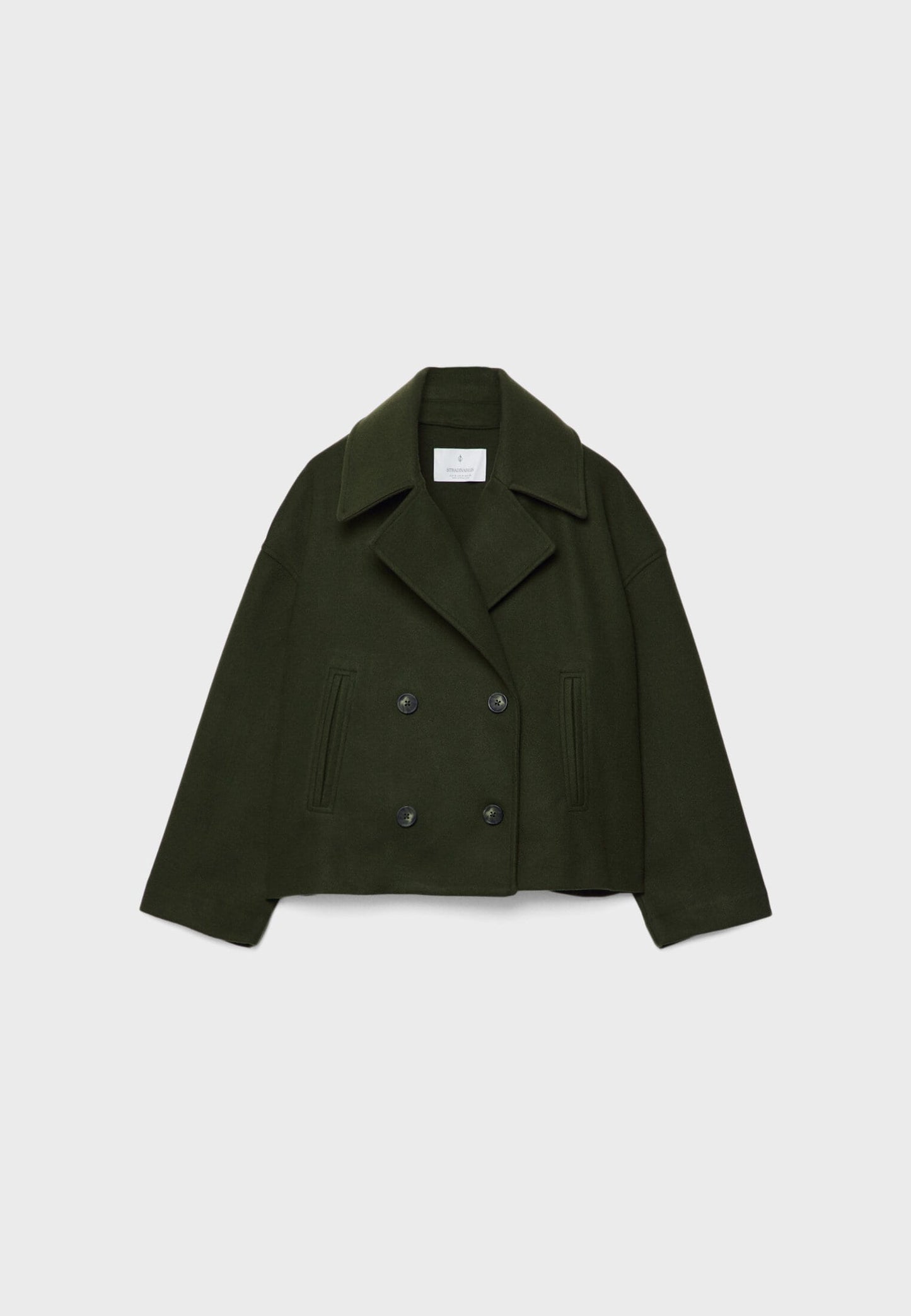 Cropped Double-Breasted Jacket with Notched Lapels and Broad Sleeves