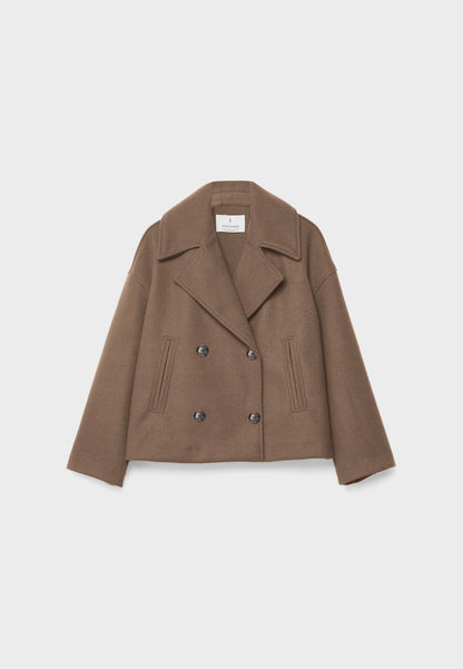 Cropped Double-Breasted Jacket with Notched Lapels and Broad Sleeves