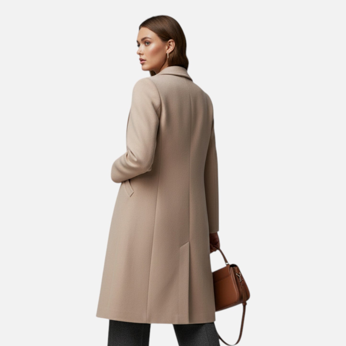 Maxi Coat with Notched Lapels, Single-Breasted Closure and Flap Pockets