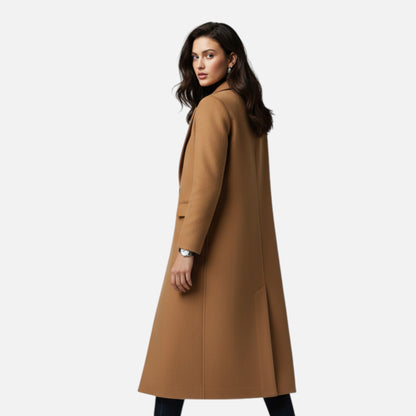Maxi Coat with Notched Lapels, Single-Breasted Closure and Flap Pockets