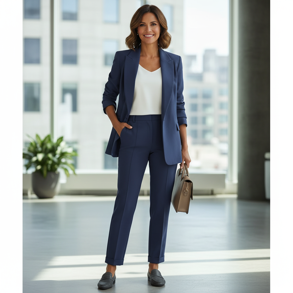 Single-Breasted Blazer and Tailored Pants Set with Notched Lapels