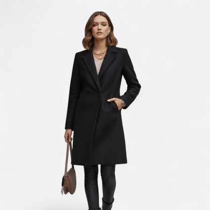 Maxi Coat with Notched Lapels, Single-Breasted Closure and Flap Pockets