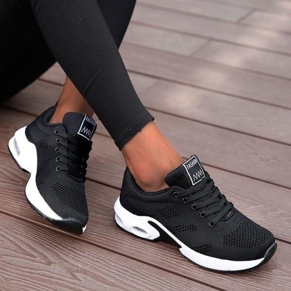 Low-Top Knit Mesh Lace-Up Air-Cushioned Training Shoes