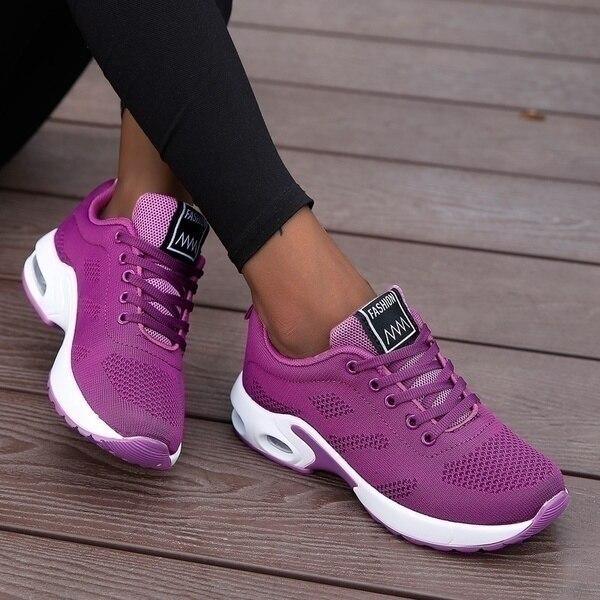 Low-Top Knit Mesh Lace-Up Air-Cushioned Training Shoes