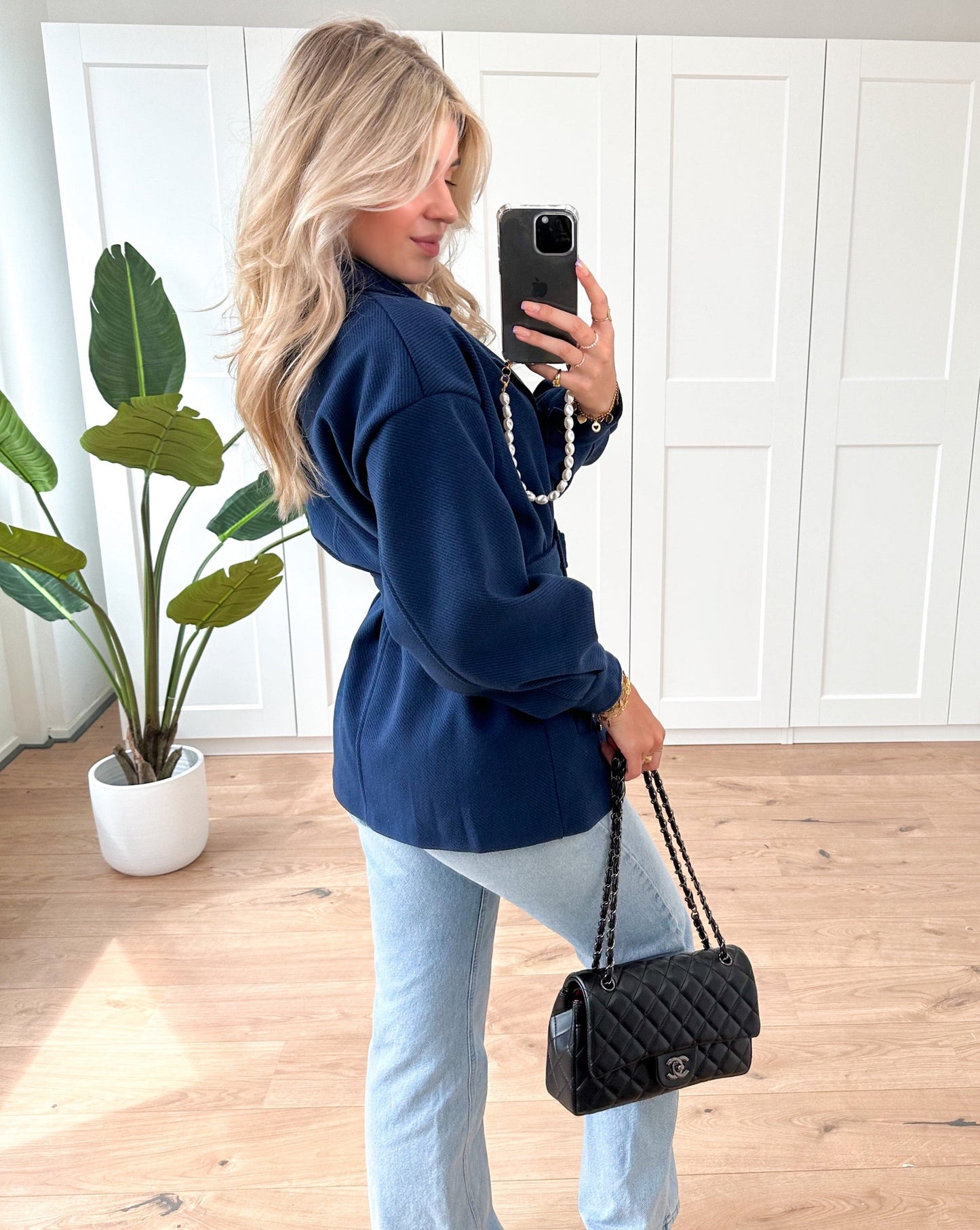 Notched Lapel Jacket with Self-Tie Belt and Balloon Sleeves