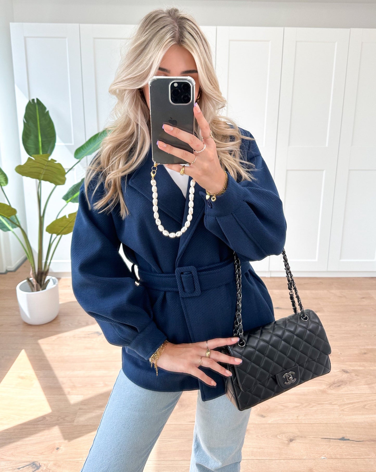 Notched Lapel Jacket with Self-Tie Belt and Balloon Sleeves