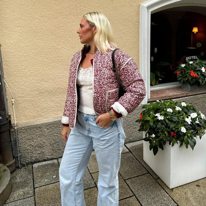 Quilted Stand Collar Cropped Jacket with Contrast Piping and Patch Pockets