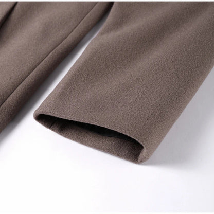 Double-Breasted Long Coat with Notched Lapels and Front Button Closure