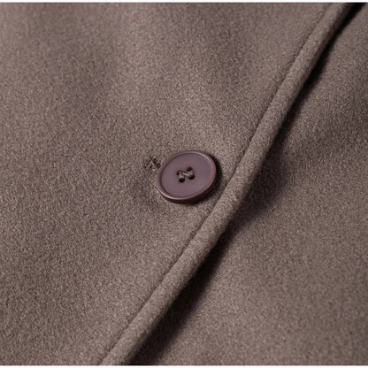 Double-Breasted Long Coat with Notched Lapels and Front Button Closure