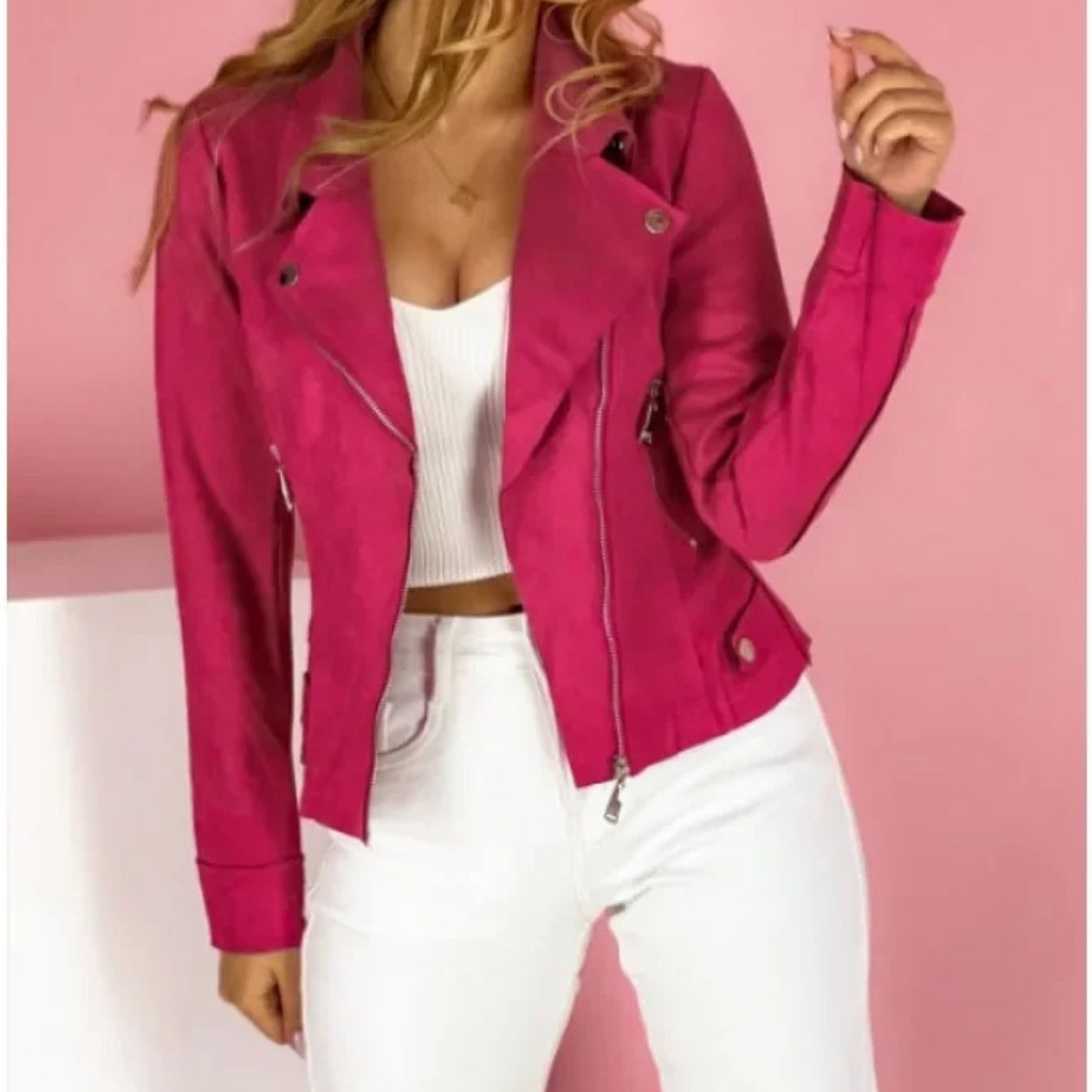 Asymmetrical Zip Closure Notched Lapel Jacket