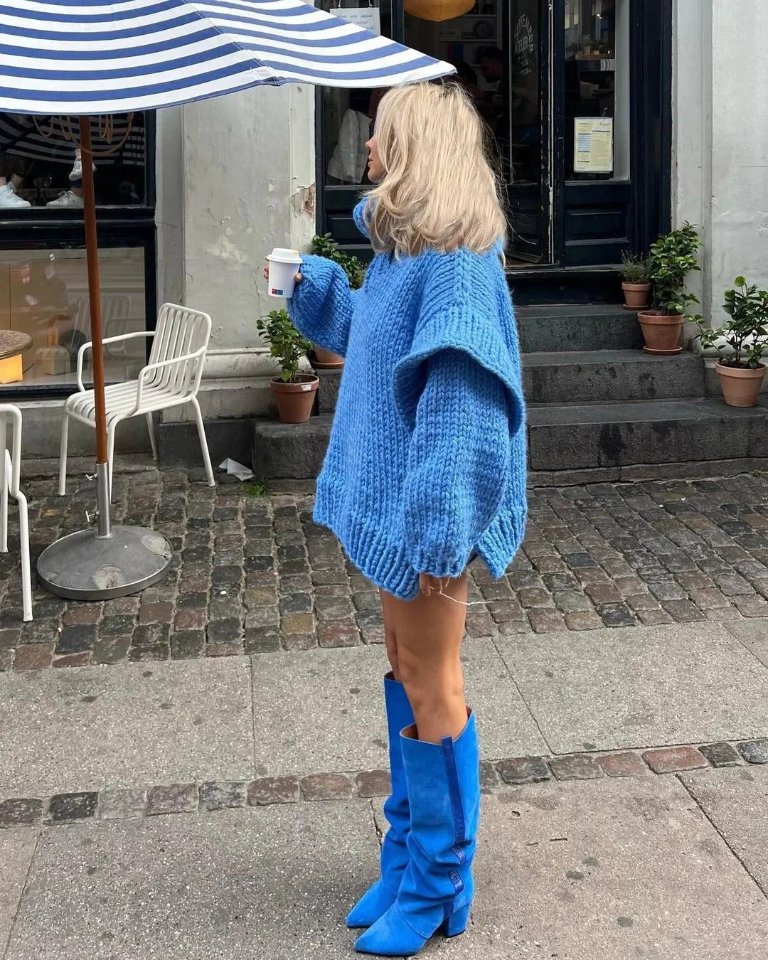 Oversized Pullover Sweater with Turtleneck and Drop Shoulders