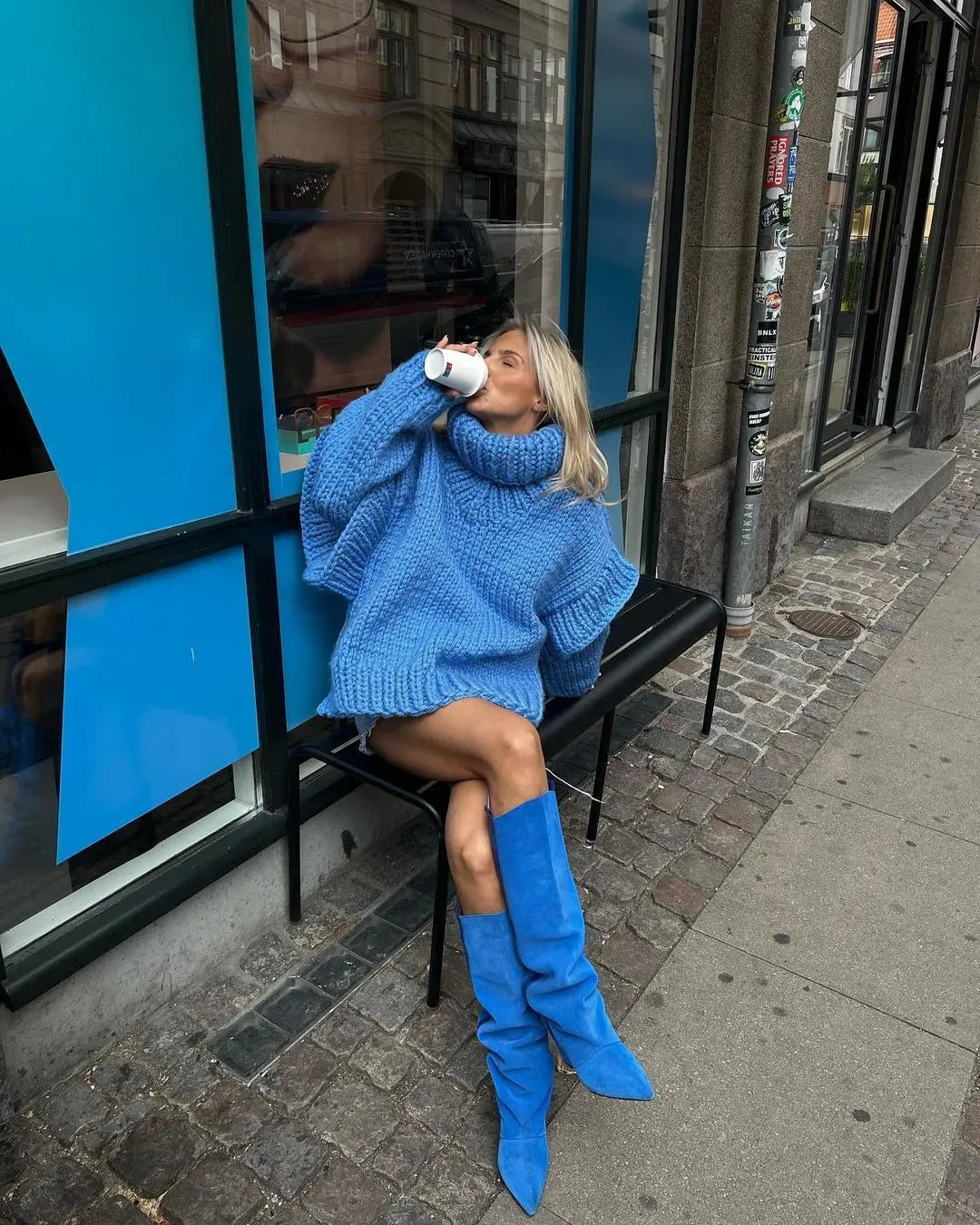 Oversized Pullover Sweater with Turtleneck and Drop Shoulders