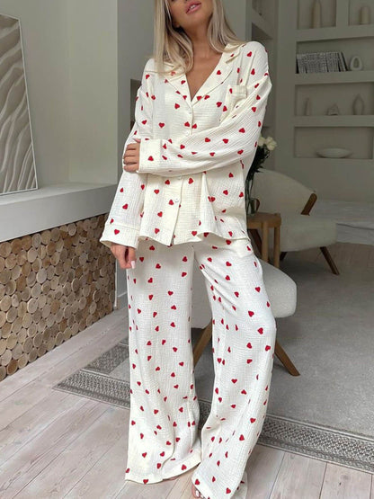 Collared Pyjama Set with Button Front and Long Sleeves