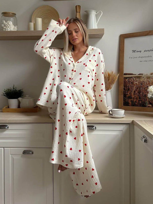 Collared Pyjama Set with Button Front and Long Sleeves