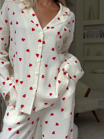 Collared Pyjama Set with Button Front and Long Sleeves