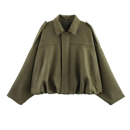 Oversized Jacket with Gathered Hem and Epaulettes