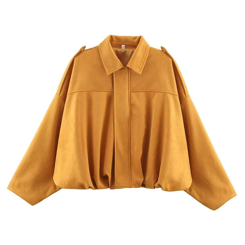Oversized Jacket with Gathered Hem and Epaulettes