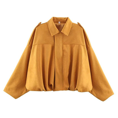 Oversized Jacket with Gathered Hem and Epaulettes