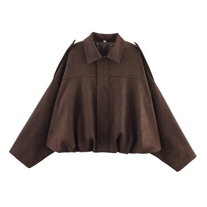 Oversized Jacket with Gathered Hem and Epaulettes